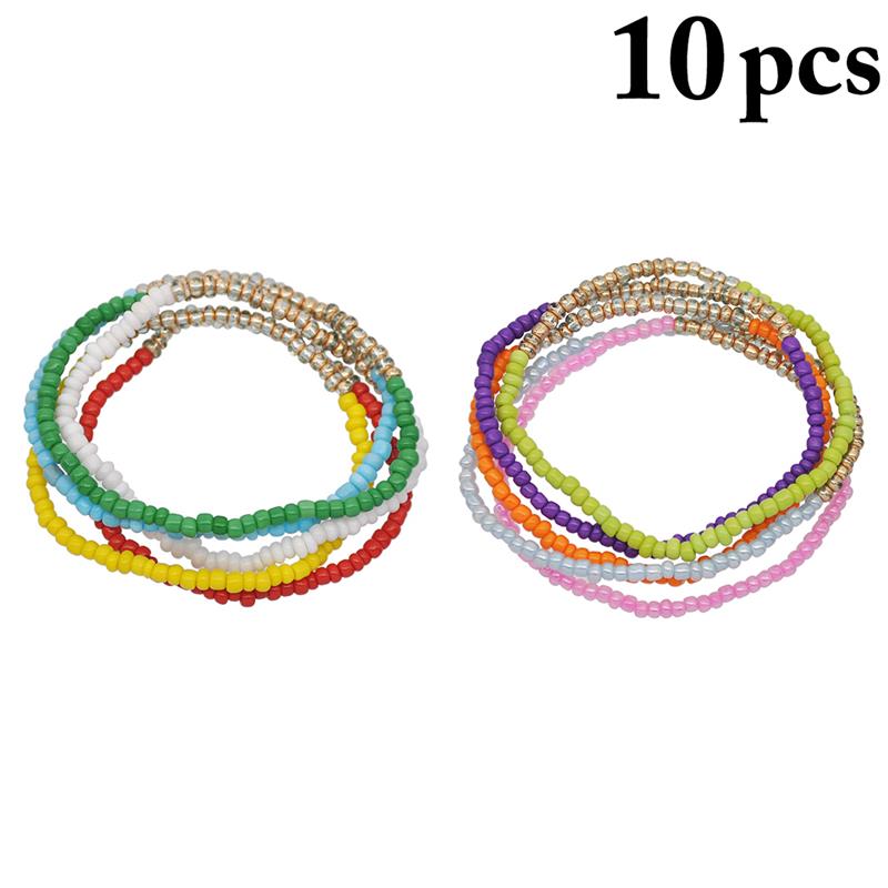 10 Teile/satz Böhmischen Stil Perlen Armbänder Ethnische Elastische mehrschichtig Armbinde Charme Armbinde Schmuck Zubehör Für Frauen Mädchen