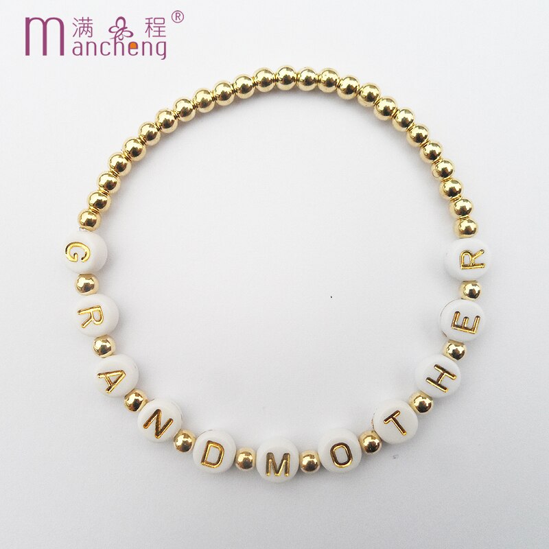 Natural Round Wooden Beads Bracelet Charm Letter ID stand " Grandmother ” Bracelets Rope chain Female Adult woman Jewelry