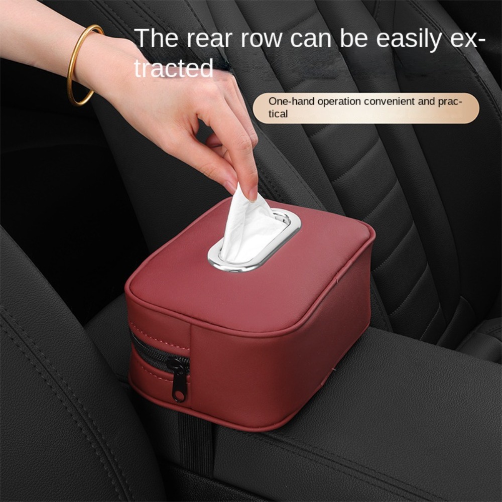 Multifunctional Car Tissue Box Zipper PU Leather Car Napkin Holder with Fix Strap Paper Box Backseat Tissue Case