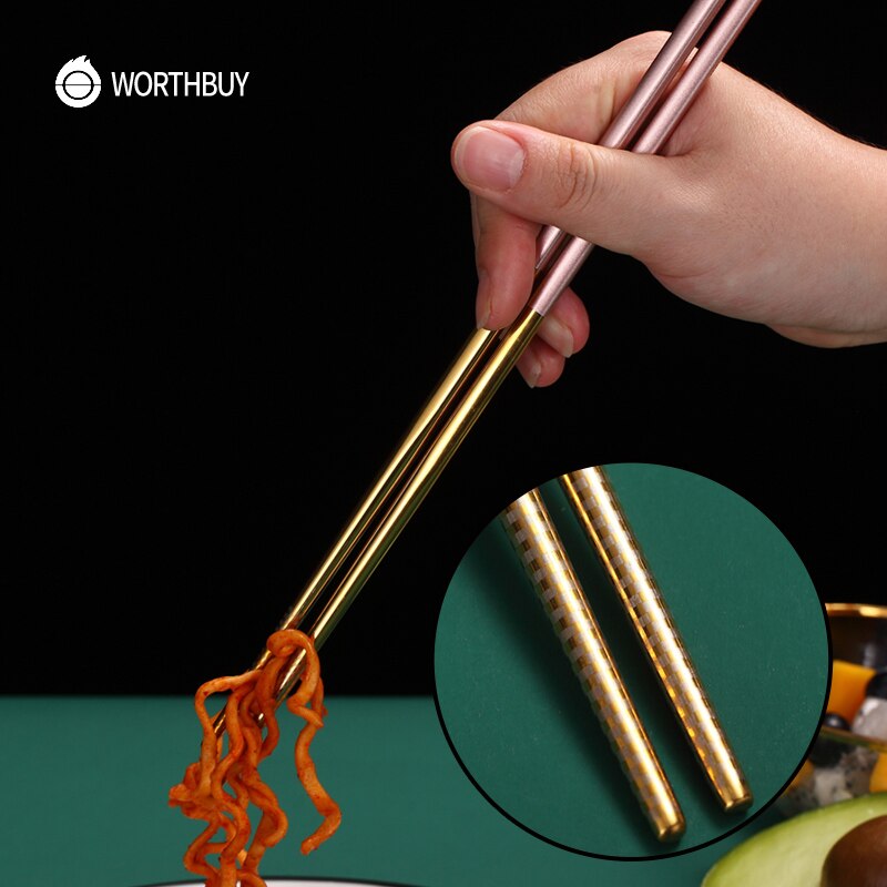 WORTHBUY 5 Pairs Juego de coloridos palillos chinos de acero inoxidable 304 para palillos de comida de Sushi palillos chinos reutilizables antideslizantes