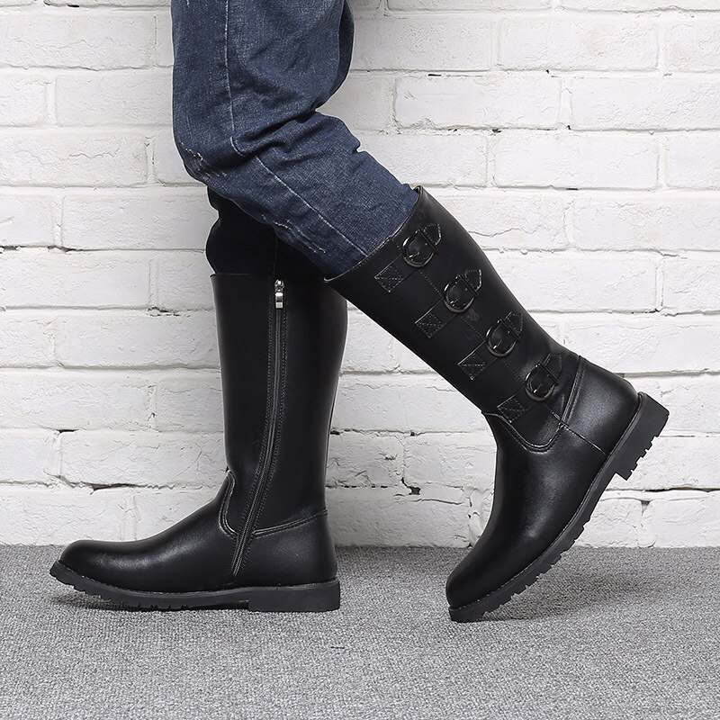 Halfhoge heren motorlaarzen van pu-leer met schedel, winterschoenen voor heren, hoge herenschoenen  m535