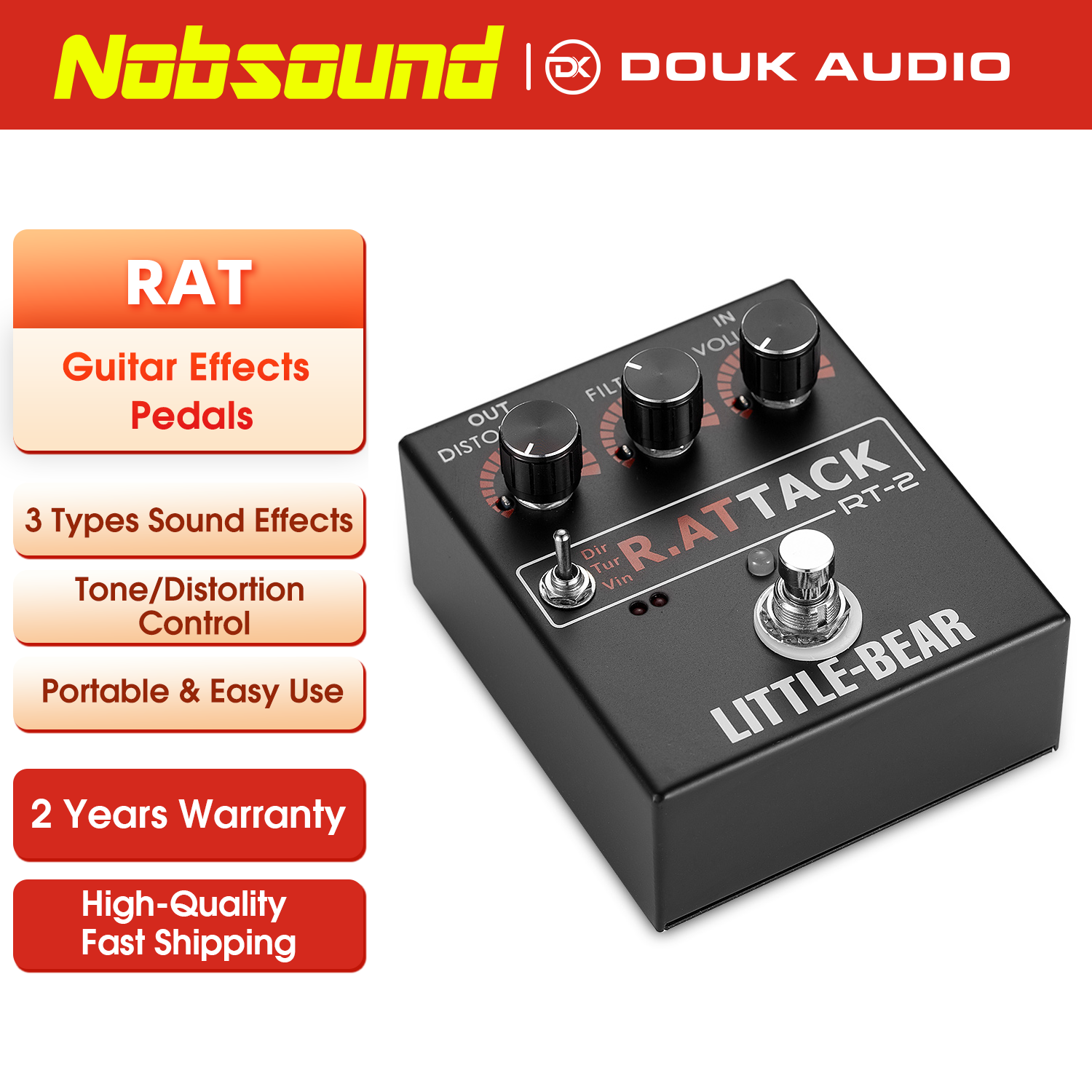 Kleine Beer Hifi Elektrische Gitaar Effector 3 Rat Model Vies/Turbo/Vintage Stomp Box Pedaal Lm308an Gitaarversterker