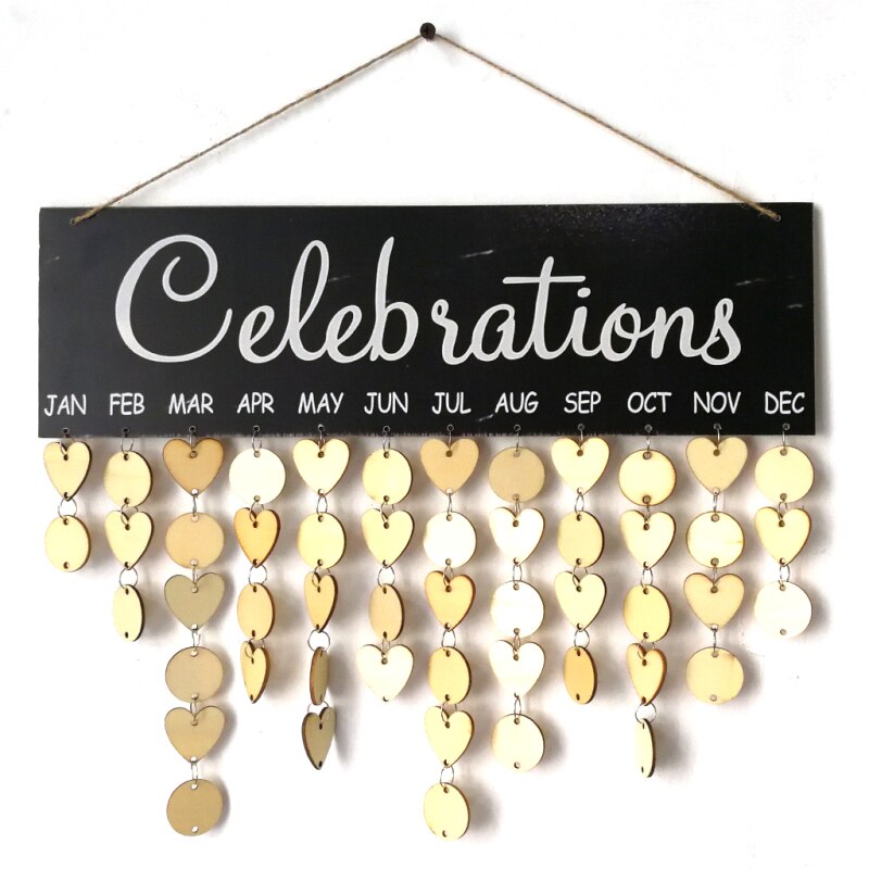 Tablero de recordatorios de cumpleaños para el hogar Calendario de madera, adorno colgante, decoración de Año ,: 08