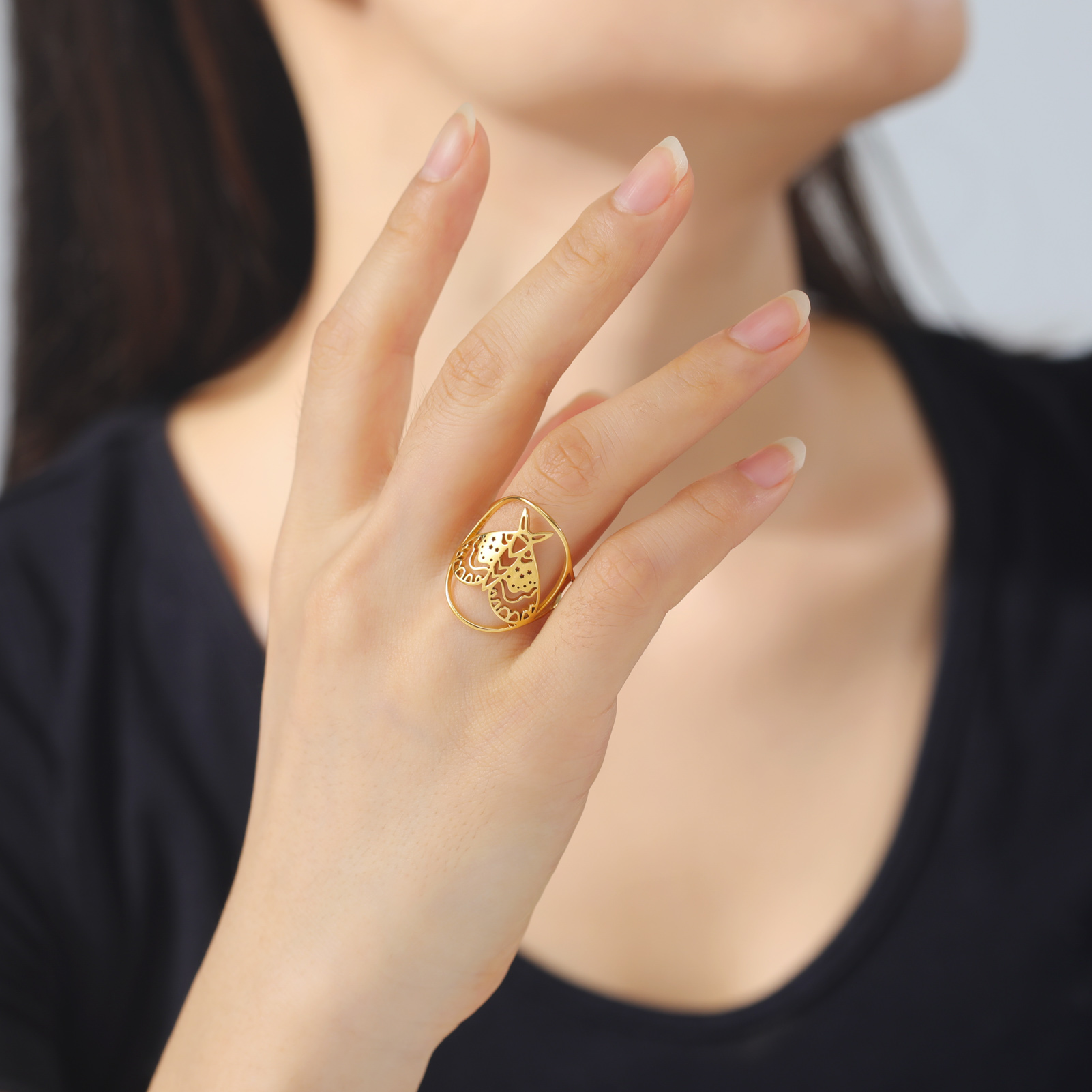 Skyrim Luna-Anillo de polilla para hombre y mujer, anillos abiertos ajustables de acero inoxidable, joyería gótica de insectos y animales, de San Valentín,