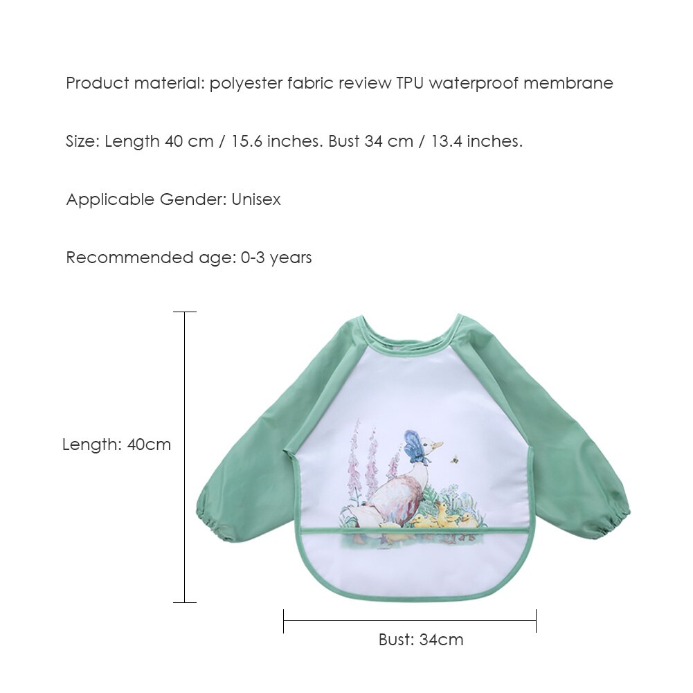 Cute Cartoon Baby Bibs Environmental Protection and Durability Waterproof Full Sleeve Paint Coverall Feeding Burp Apron