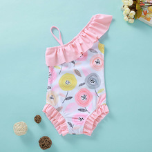 Trend barn baby pige en skulder blomsterprint badetøj i ét stykke badedragt outfit sommer strandtøj