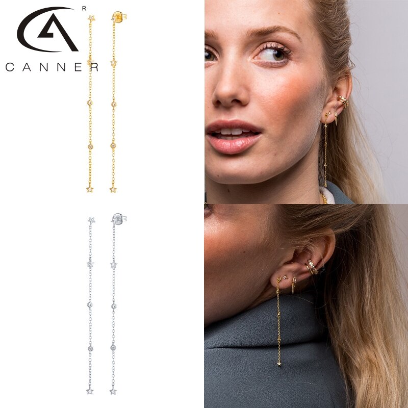 CANNER – boucles d&#39;oreilles à lignes géométriques pour femmes, chaîne longue suspendue, bijoux modernes en argent , 925