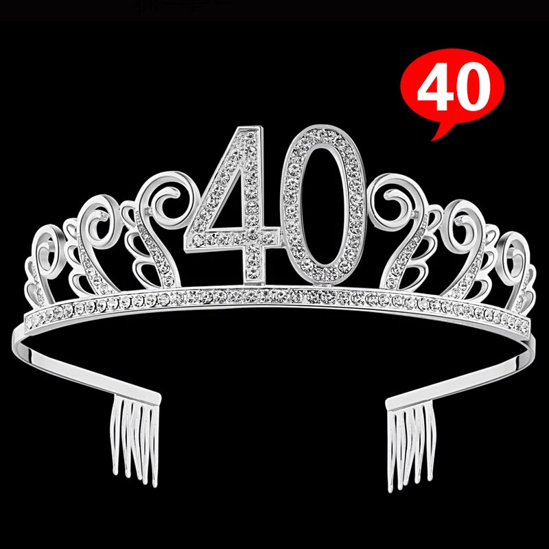 6 Styles Number Birthday Tiara Gorgeous Exquisite Rhinestone Princess Crown Silver Hair Jewelry Headband: 40