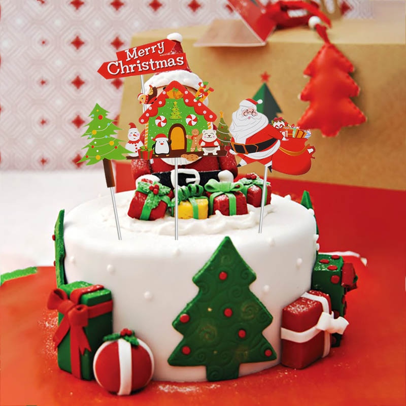 Glædelig jul brev kage topper julemand snemand tog kage topper dekoration julepynt til hjemmebord