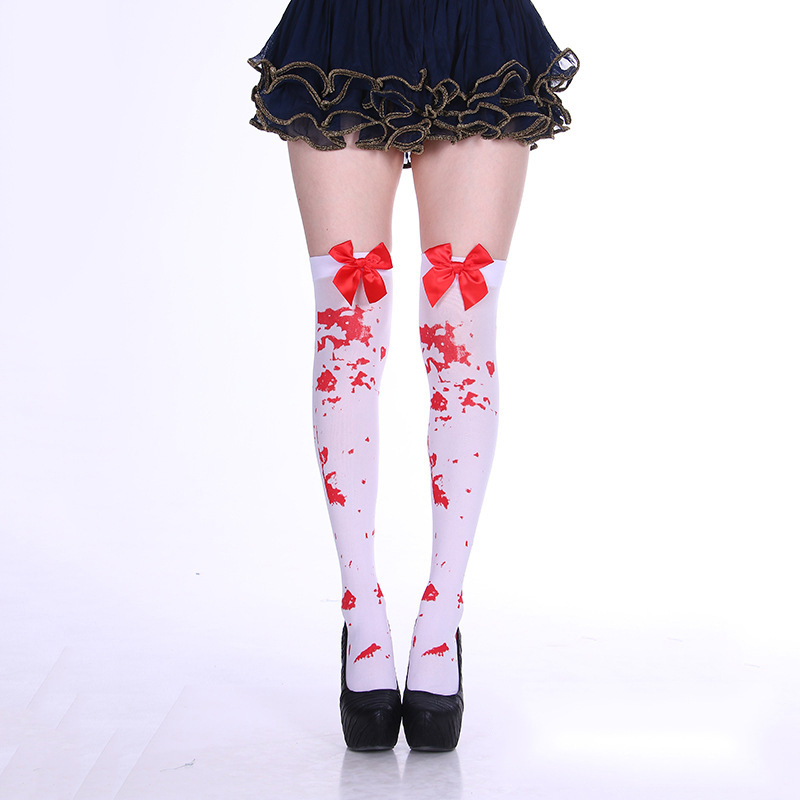 2021Hot Halloween Snoep Kleur Strik Lange Hoge Buis Over-De-Knie Dij Sokken Polka Dot Schedel Persoonlijkheid straat Sexy Night: 03
