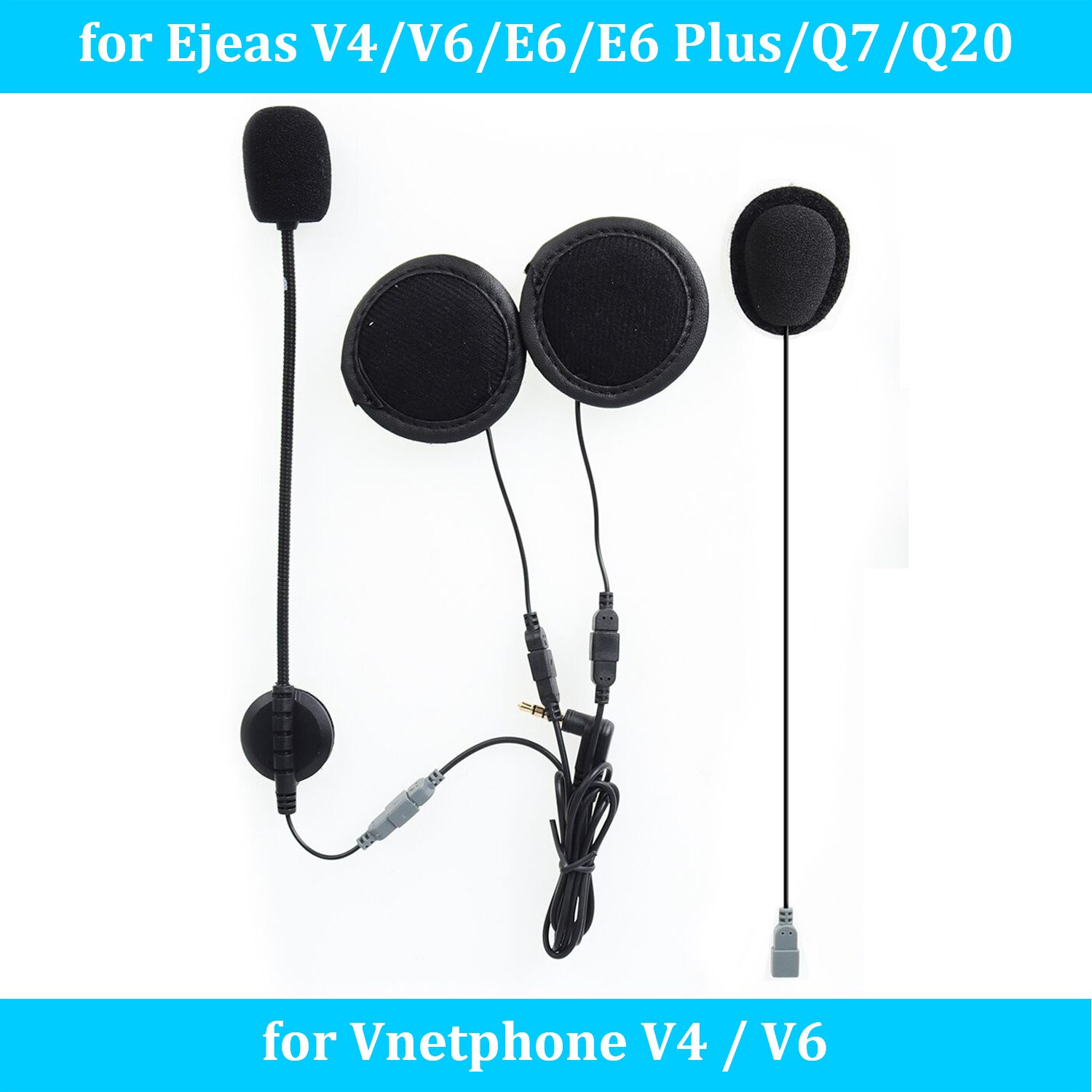 Ejeas & Vnetphone-auriculares 2 en 1 para casco de motocicleta, audífonos con micrófono y altavoz, Jack de 3,5mm, Bluetooth, para V4, V6 PRO, E6 Plus, Q7, Q20