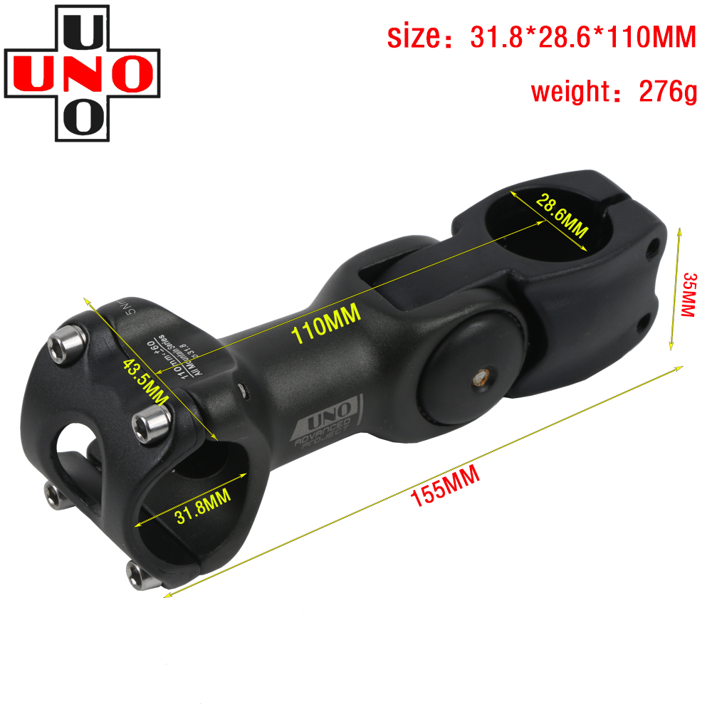 UNO Aluminium Adjustable Bike Stem Riser 25.4/31.8mm Handlebar 90mm 110mm 120MM 130MM Stem for MTB Road City Bike Bicycle part: 31.8X110MM Black