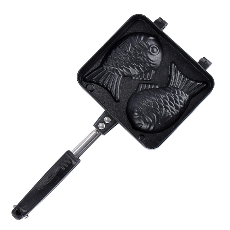 Non-stick Double Sided Fish Shaped Cake Mould, Taiyaki Pan Maker for Making Waffles in Kitchen with Open Flame