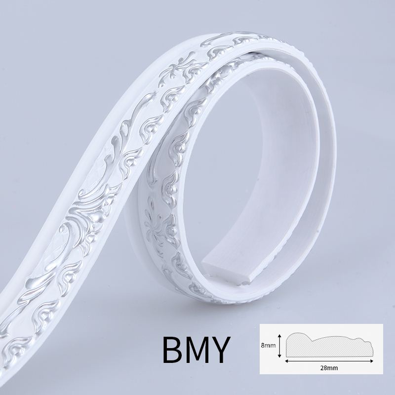 Plaster line living room background wall decorative border PVC line door frame line: White silver