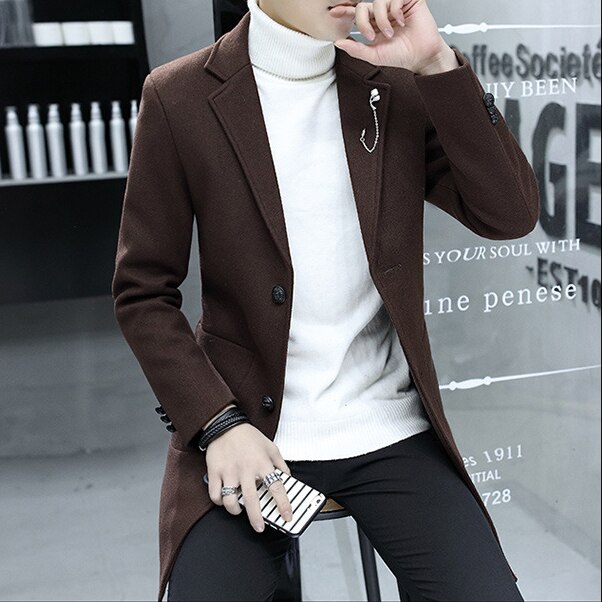 grün herren Blazer Herbst/Winter Dicke Männliche lange Mäntel Tweed herren Jacke Koreanischen Stil alle-spiel Blazer für Männer