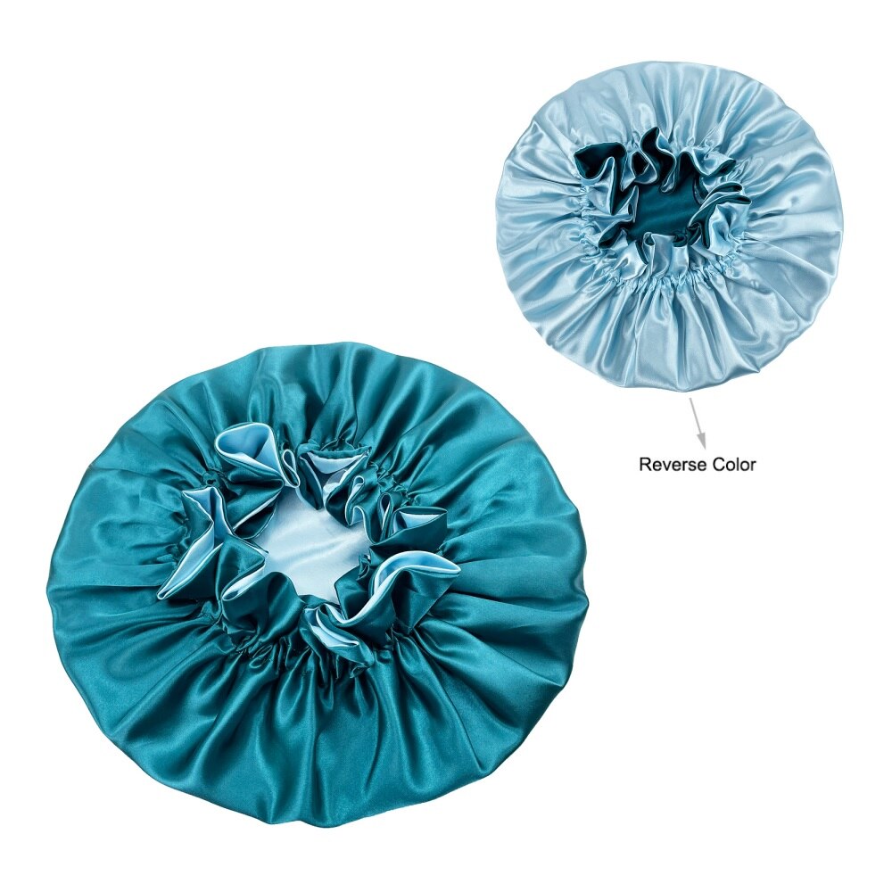 Effen Kleur Omkeerbaar Zijdeachtig Satijn Motorkap Dubbele Laag Slaap Night Cap Head Cover Motorkap Hoed Voor Voor Krullend Veerkrachtig Hair zwart: style443-green