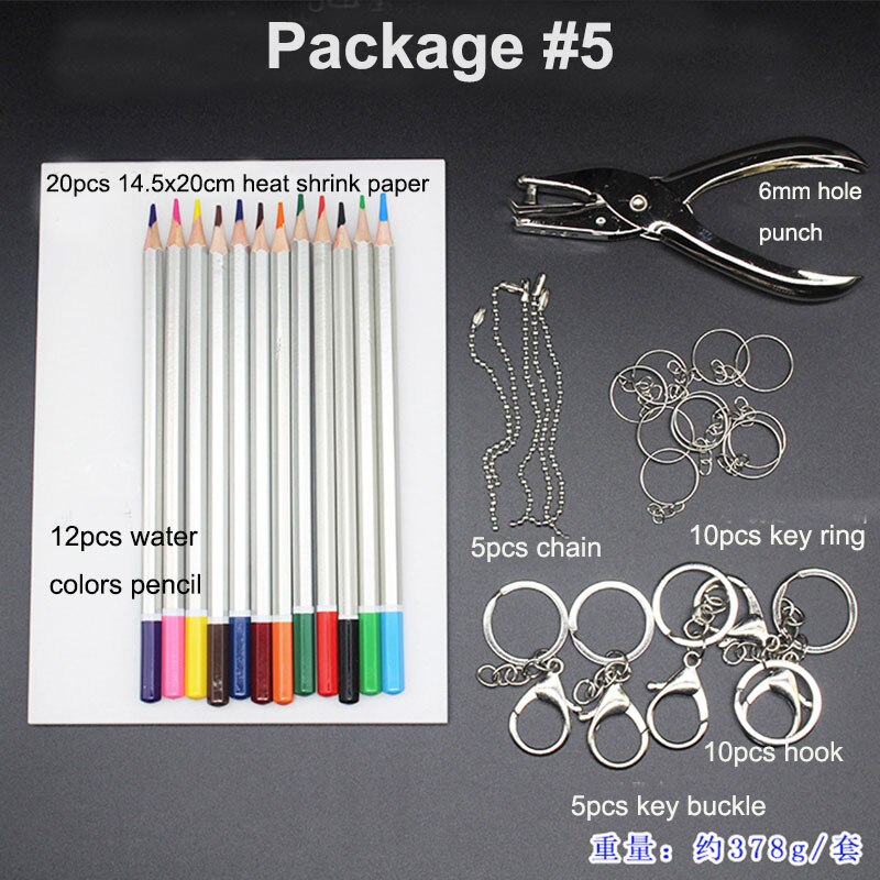 Krympende kunst papir varmekrympeark plast kit hul hul nøgleringe blyanter diy tegninger: 5