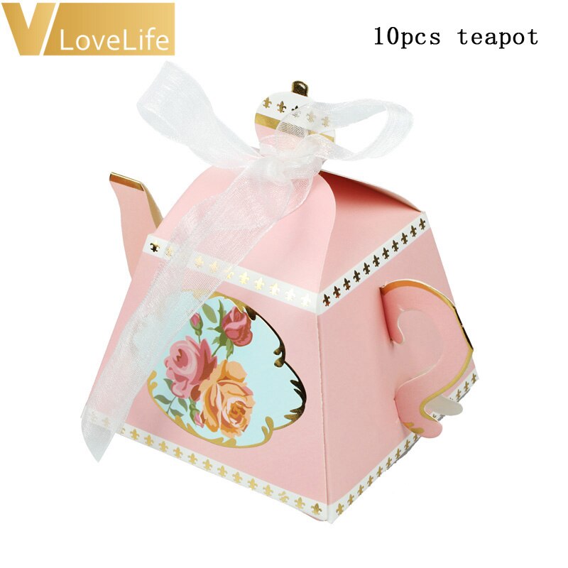 10Pcs Paper Box Pink Blue Tea Cup Teapot Candy Birthday Party Supplies Baby Shower Decoration Packaging Box: pink teapot