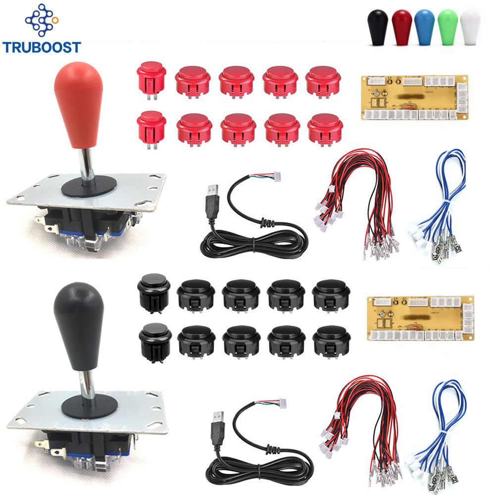 2 Players DIY Arcade Joystick 2Pin Cable 24mm/30mm Push Buttons USB Encoder Board PC Colorful Oval Ball Top Color Mixing