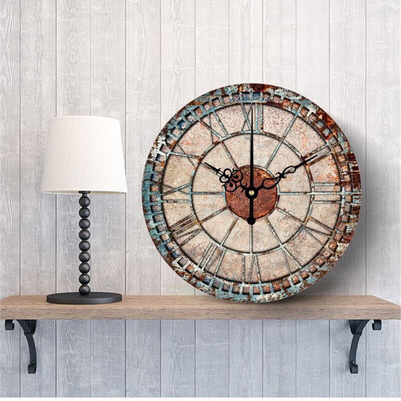 Nordic Retro Wanduhr Moderne Shabby Stil Chic Mechanismus Uhr Hängen Vintage Rost Decor Runde Riesen Uhren Wohnzimmer Hause