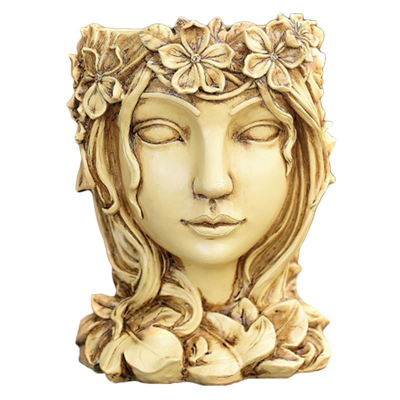 Meisje Succulente Planter Meisje Bloempot Succulente Bloempot Tuin Planter Hars Godin Bloem Vaas Home Decoratie Bloempot: Log Color