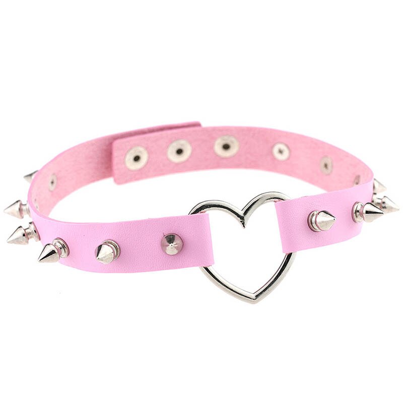 1PC 15 Colors Peach Heart-shaped Leather Collar Beloved Necklace Clavicle Short Paragraph Rope Chain Choker Necklaces: Pink