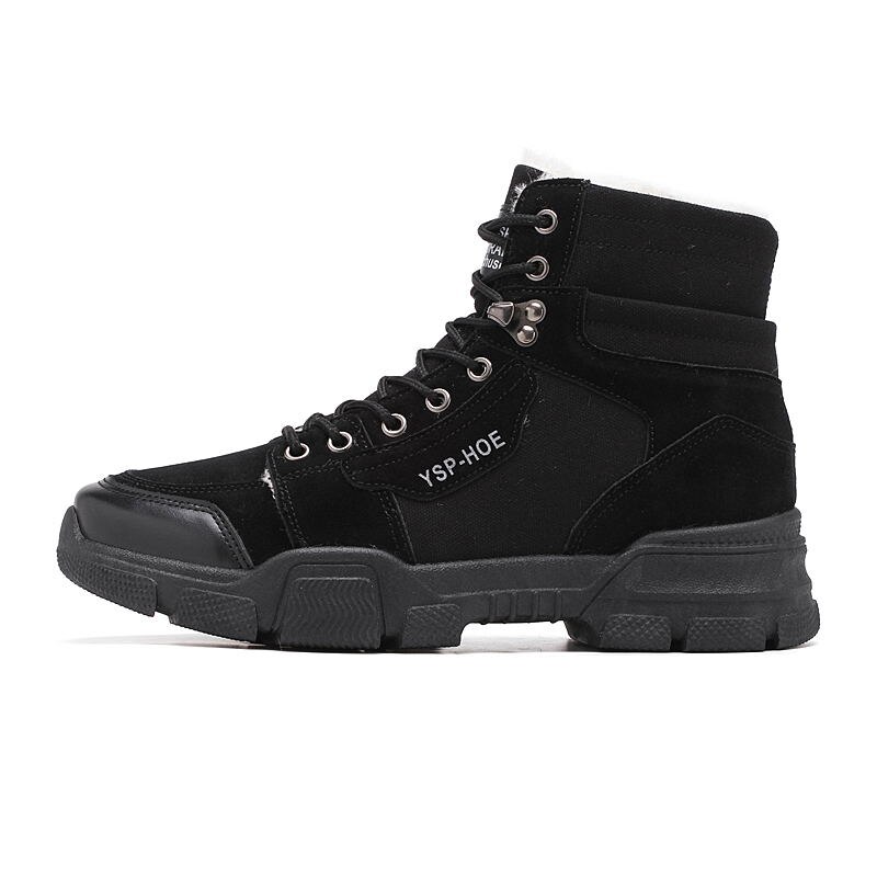 VESONAL Autumn Winter Ankle Snow Men Boots Shoes Motorcycle With Fur Plush Warm Vintage Classic Male Casual booties: Black / 42