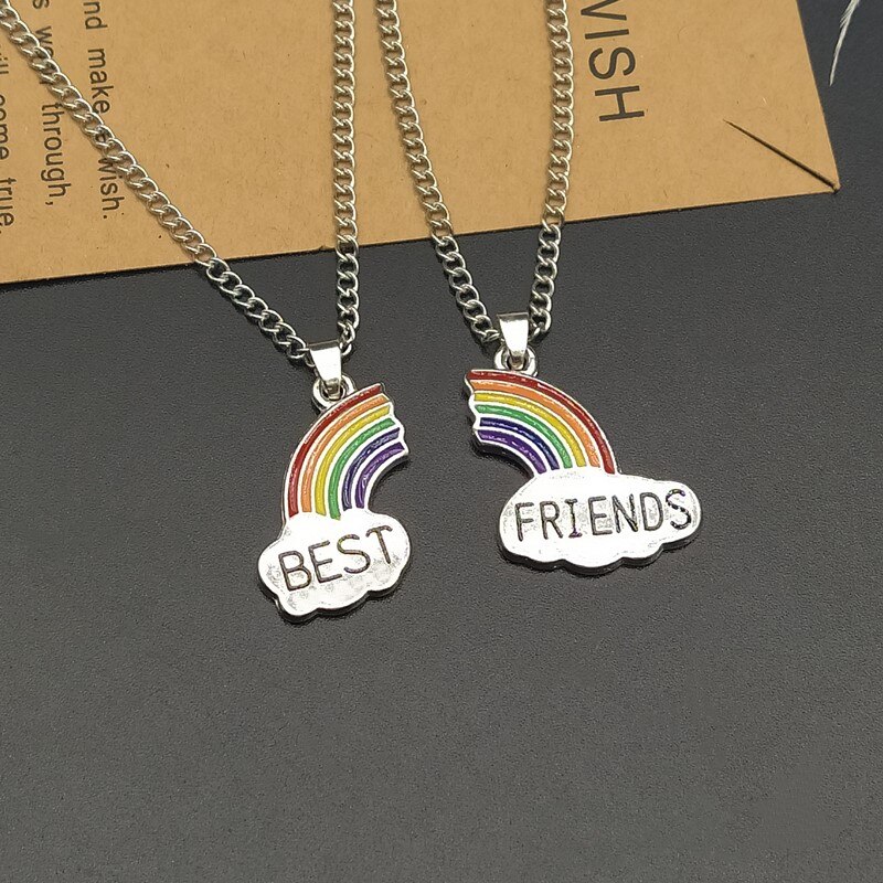 2 Pcs/set Best Friend Necklace Charm Lady Rainbow Heart Engrave Best Friend Forever Necklace Pendant Friendship BFF Jewelry: A