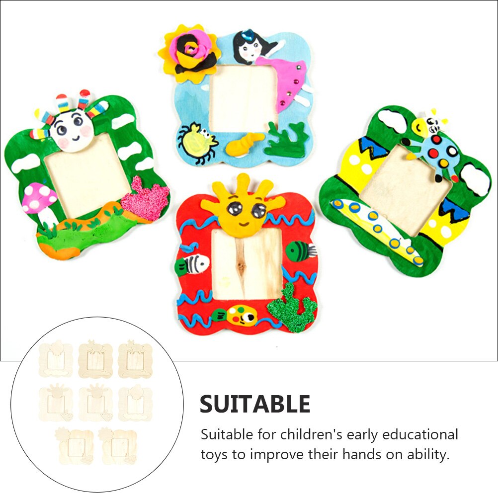 8pcs Child DIY Wooden Photo Frame DIY Graffiti Picture Display Frame Kid