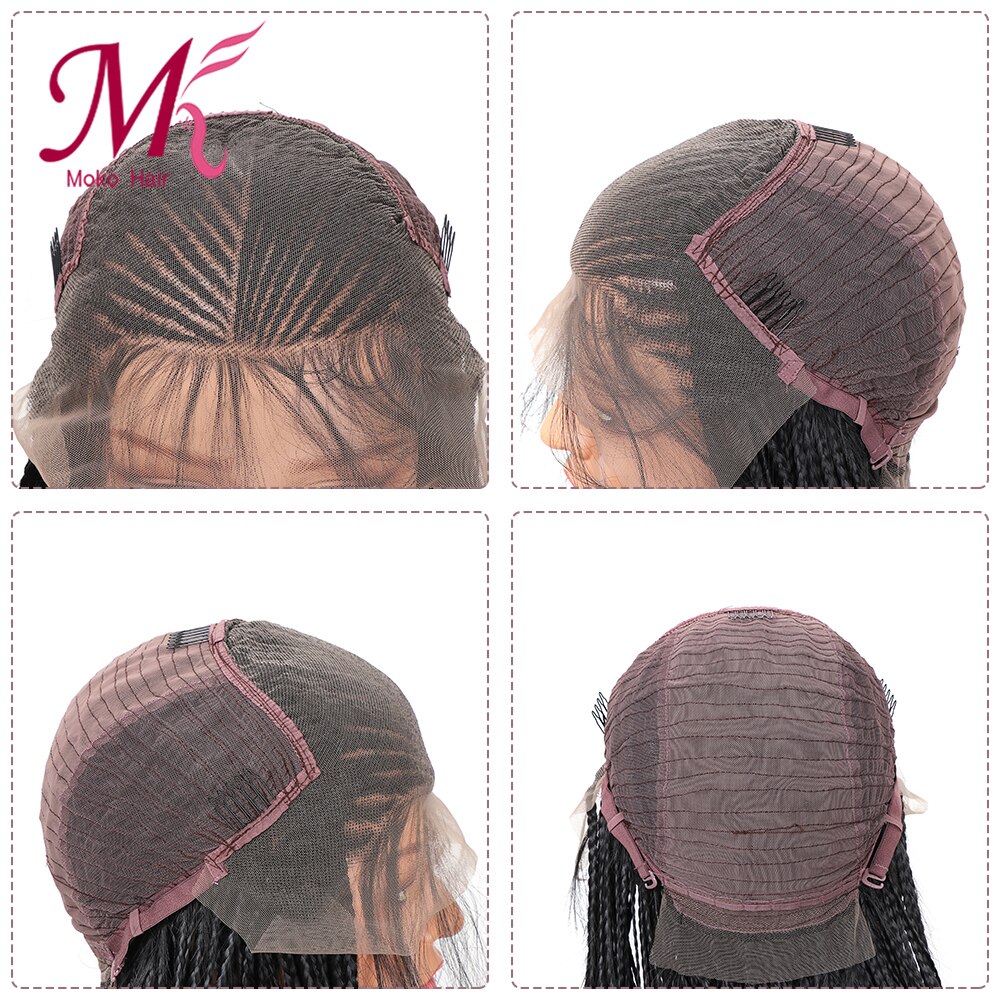 Moko-peluca con malla frontal trenzada sintética para mujer, con cola de caballo de Color Natural, trenza de ganchillo, estilo de