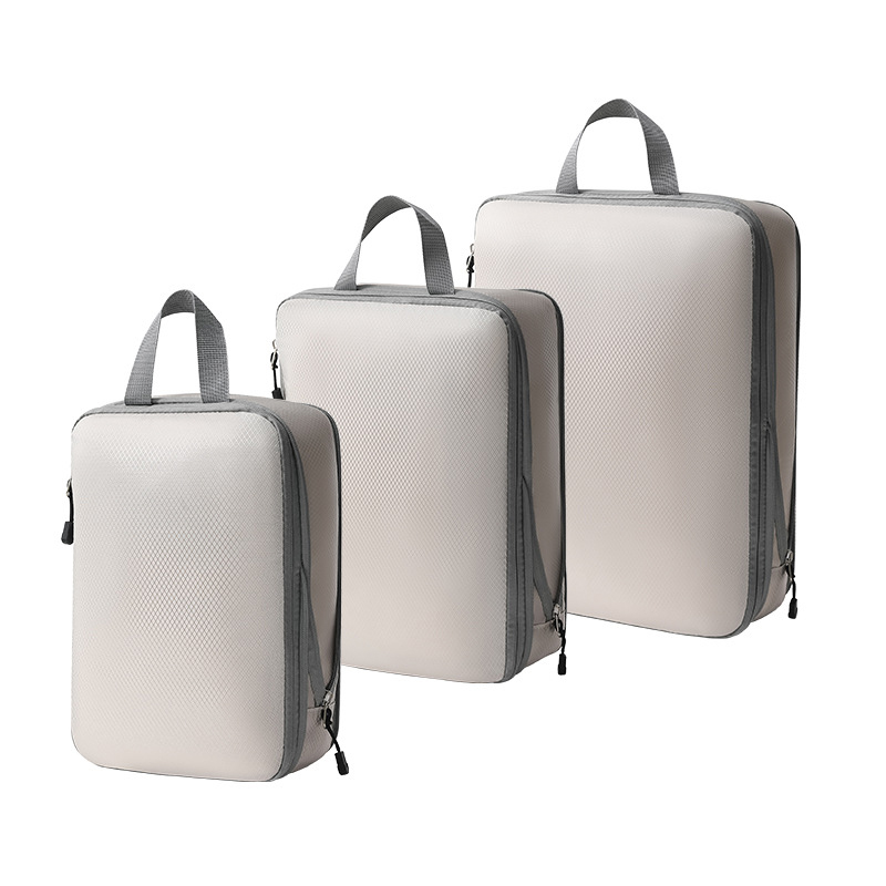 Gecomprimeerde verpakkingsblokjes Set 3-delige reiskleding organisator tas waterdichte samendrukbare koffer kleding organisator verpakkingstas: Beige