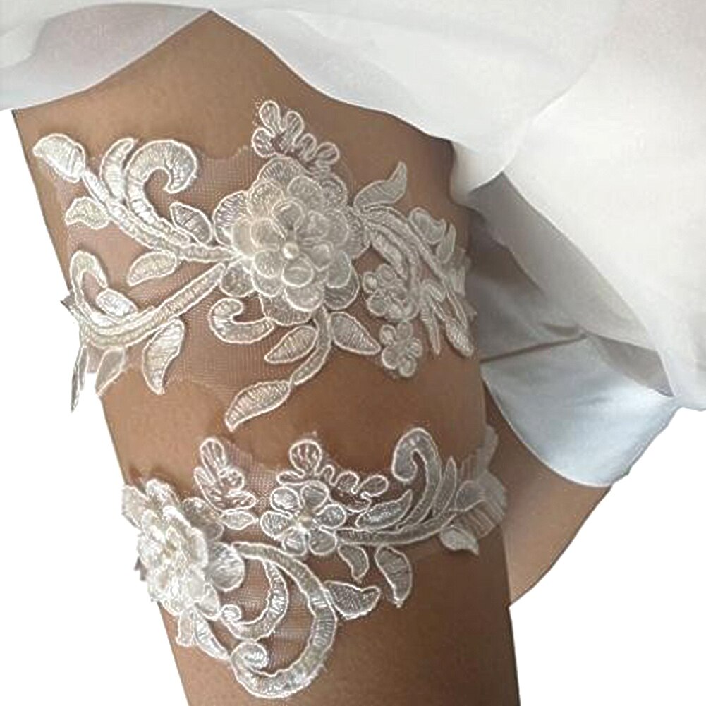 Ligas de boda de estilo occidental para mujer, ligas para novia, lentejuelas, encaje blanco, bordado para vestido de novia, accesorios, liga, piernas, Círculo