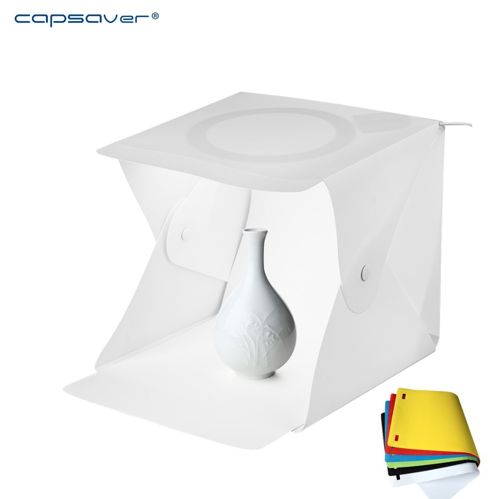 Capsaver Foto Box LED Licht Box Tragbare Fotografie Studio Box 20*20*20cm mit Licht Dimmer Faltbare 3200-5600K für Display