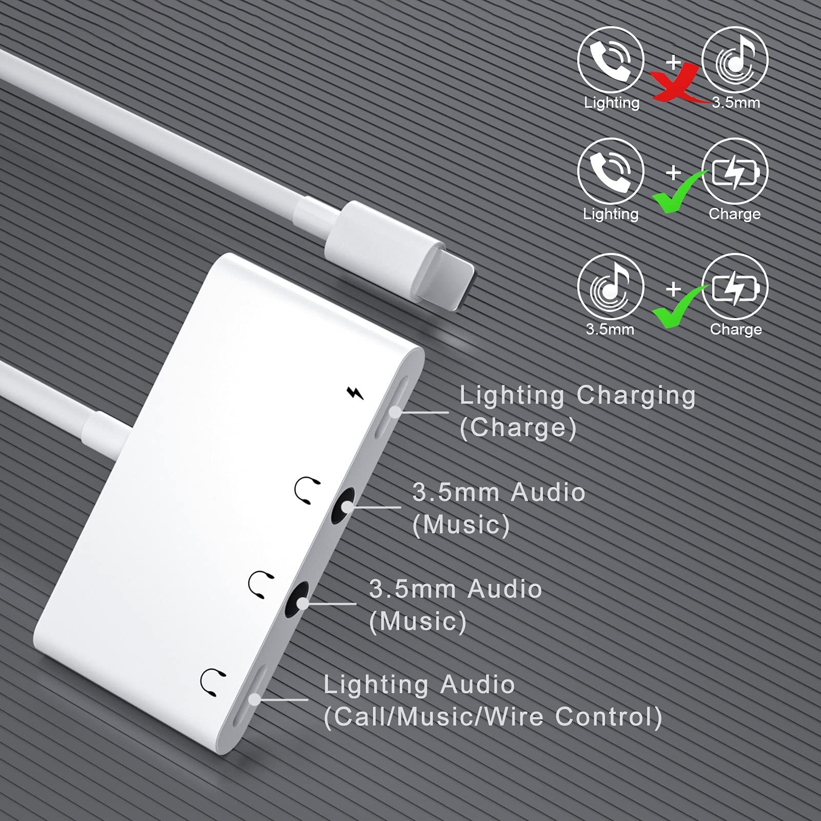Lightning  to 3.5 mm hörlursuttag adapter, iphone hörlursuttag + dubbla 3.5mm hörlursuttag + laddningsport för iphone 13/12/11