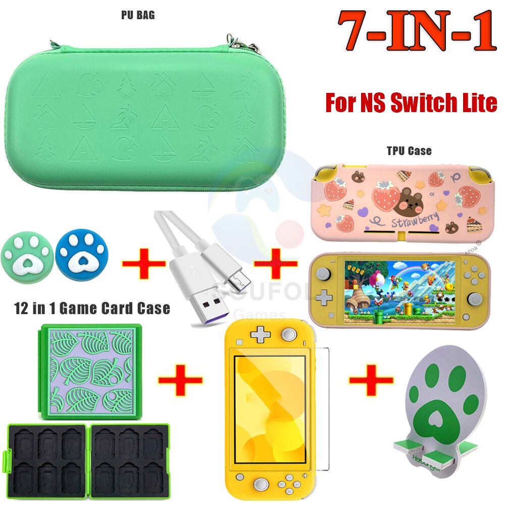 7 IN 1 Sakura custodia IN PU rosa per Nintendo Switch / Lite custodia da viaggio custodia IN pelle per Nintendo Switch accessori protettivi: Lite 7 in1  Green A