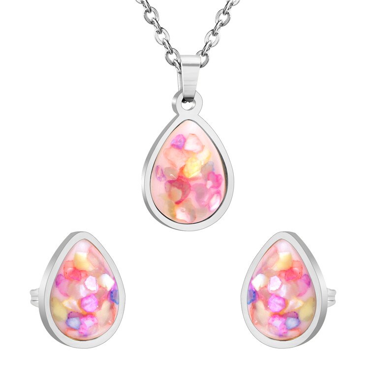 LUXUSTEEL 316L Stainless Steel Enamel Jewelry Sets Water Pendant Necklace Earring Sets collares Chains Necklaces: Steel