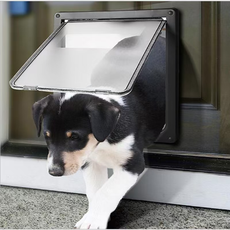 Strong Lockable Dog Door with Privacy Protection Flap Gate Pet Dog Door For Big Small Dogs Pet Safety Doors Easy to Install: L / black