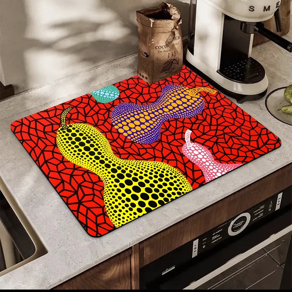 Yayoi Kusama Vloermat Gedrukt Schotel Droogmat Super Absorberend Koffie Afvoer Pad Servies Quick Rug Keuken Servies Placemat: XS / Paars