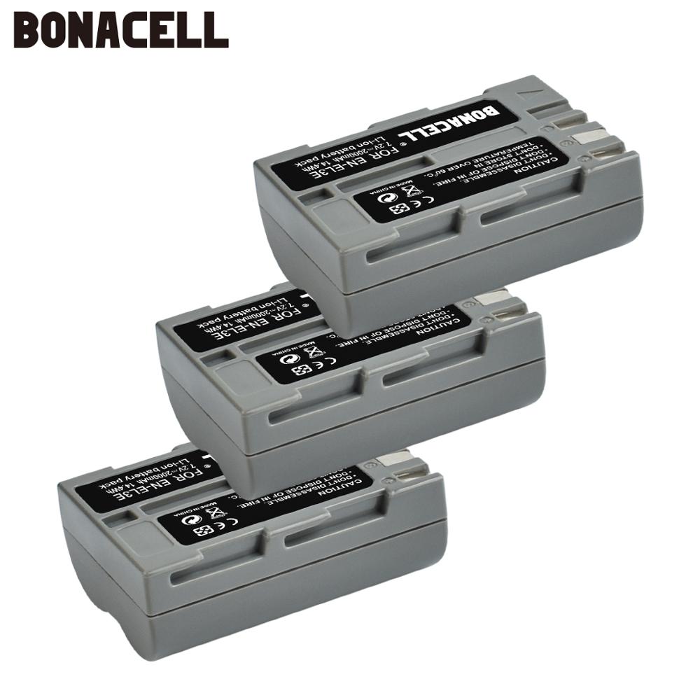 Bonacell-Batería de EN-EL3E de 2000mAh, Compatible con cámara Digital SLR Nikon D700, D300S, D300, D200, D100, D90, D80, D70, D70s D50: 3 Piece Battery