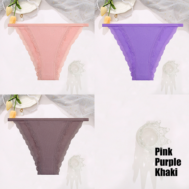 Finetoo 3 stks/set Sexy Kant Katoenen Slips Vrouwen Solid Comfortabele Slipje Vrouwelijke Zacht Ondergoed Ademend Intimates Lingerie