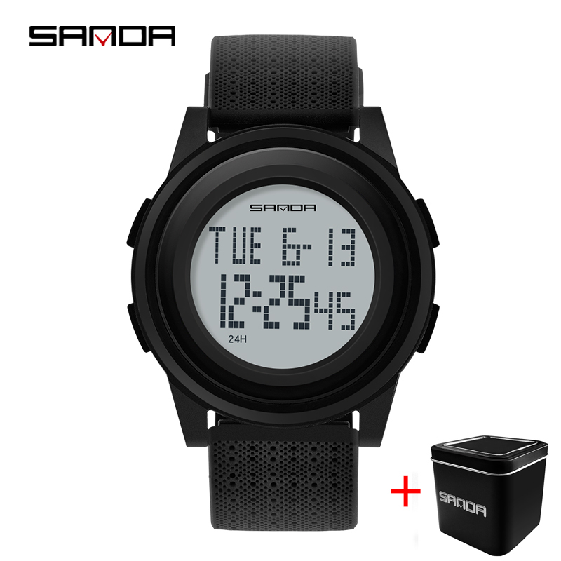 Sanda 2022 outdoor sport horloge heren multifunctioneel horloge wekker chrono 3 bar waterdicht digitaal horloge reloj hombre: Zwart-witte doos
