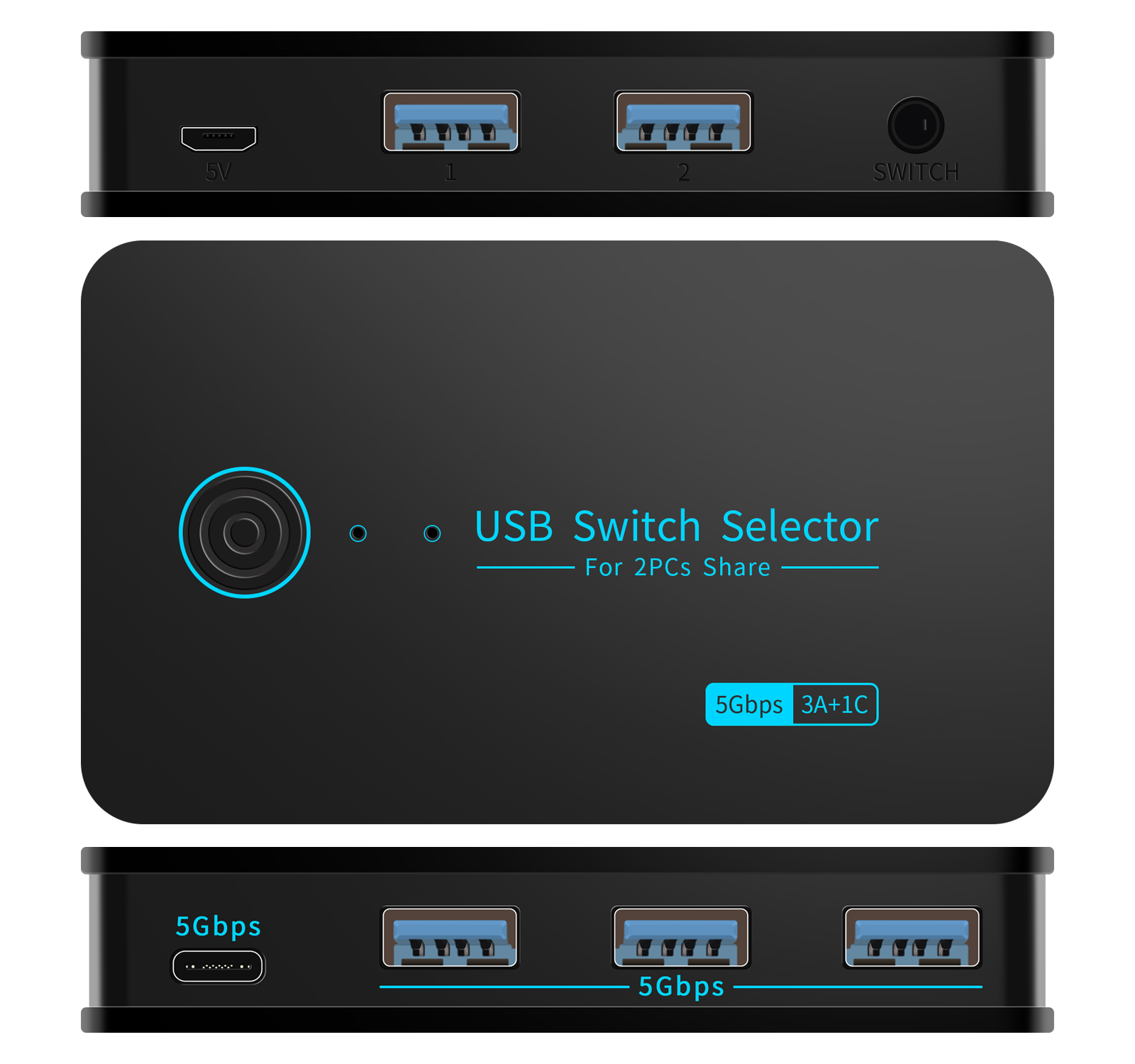 USB3.0 KVM Switch Hotkey Switcher for PC Keyboard Mouse Printer 2 PCs Sharing 4 Devices USB Switch Shared Controller Adapter Hub