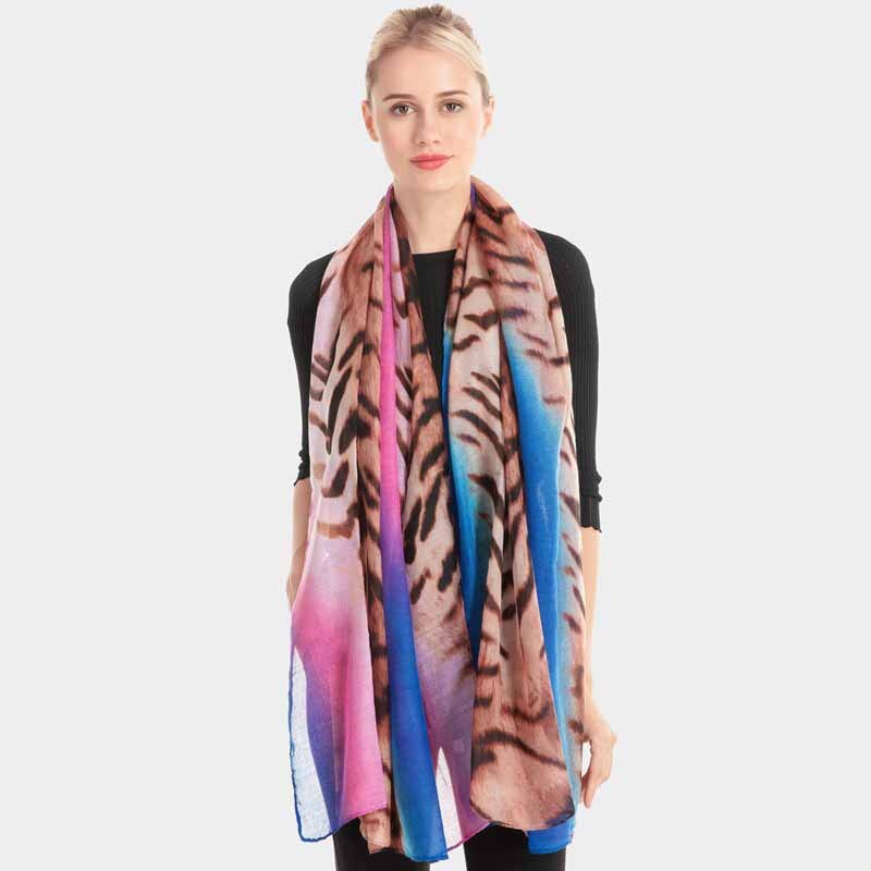 Spring fall voile kvinder tørklæde sjal rinbow tiger print tørklæde 180*90cm foulard femme modis bufanda mujer damer foulard soie
