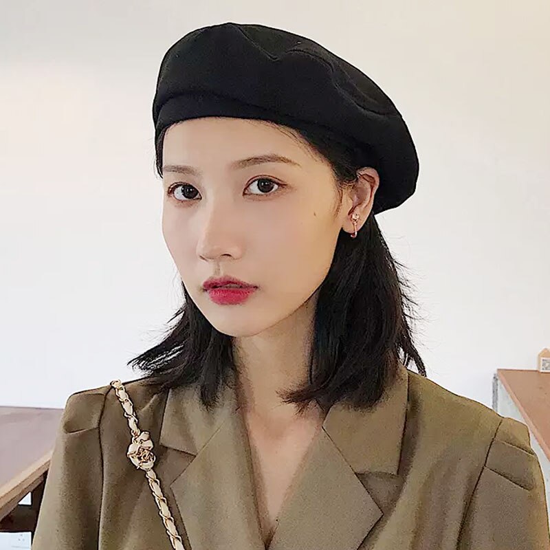 MATTYDOLIE, boina negra para mujer, otoño e invierno, estilo intelectual Retro sencillo, sombrero de pintor, sección delgada, sombrero, gorro octogonal sólido salvaje