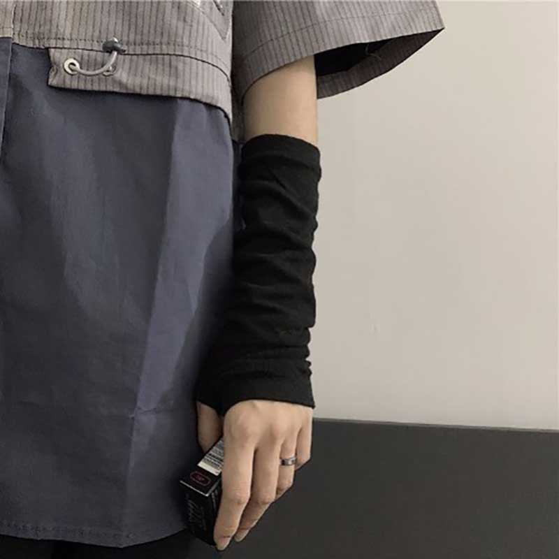 Noir Punk longs gants sans doigts manchette femmes hommes Ninja Sport extérieur Hip-hop gants coude mitaines Cool Stretch hiver bras plus: vert militaire