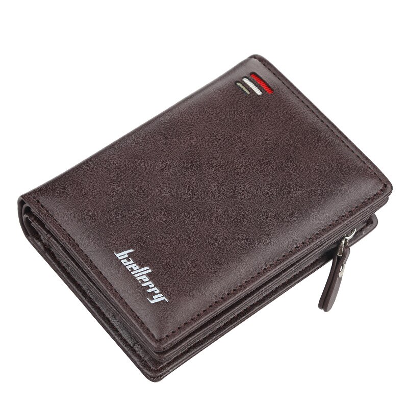 Male Short Wallets Card Holder Business Purse Multifunction PU Leather Wallet For Men Pocket Wallet With Zipper: Brown