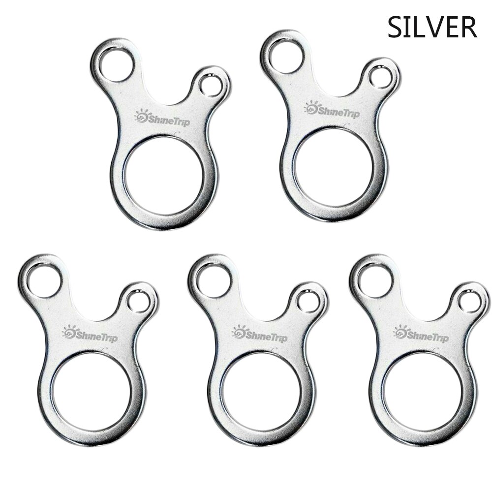 Hebilla de cuerda ajustable para tienda de campaña, Tensor de cuerda de 5 piezas, estilo Caracol, con nudo rápido, para acampar al aire libre y senderismo: silver