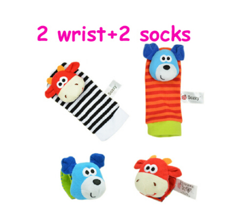 4 stk/parti sozzy babylegetøj havebug håndledsrangle og fodstrømper 4 stil (2 håndledsrangler 2 sokker) til babyer: Sort