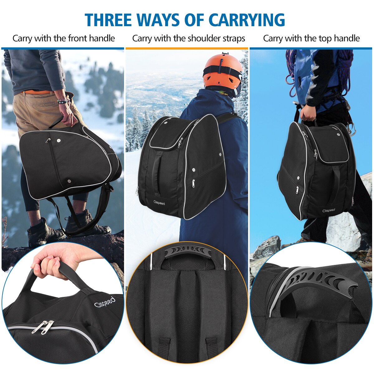 Clispeed skistøvletaske oxford stof rejseudstyr rygsæk opbevaringspose med reflekterende strimler til skiløb og snowboarding
