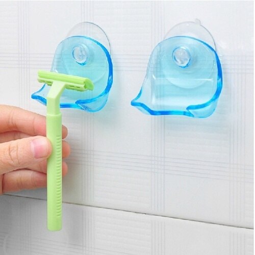 1/2Pcs Plastic Super Suction Cup Razor Rack Bathroom Razor Holder Suction Cup Shaver: Blue / 2pcs